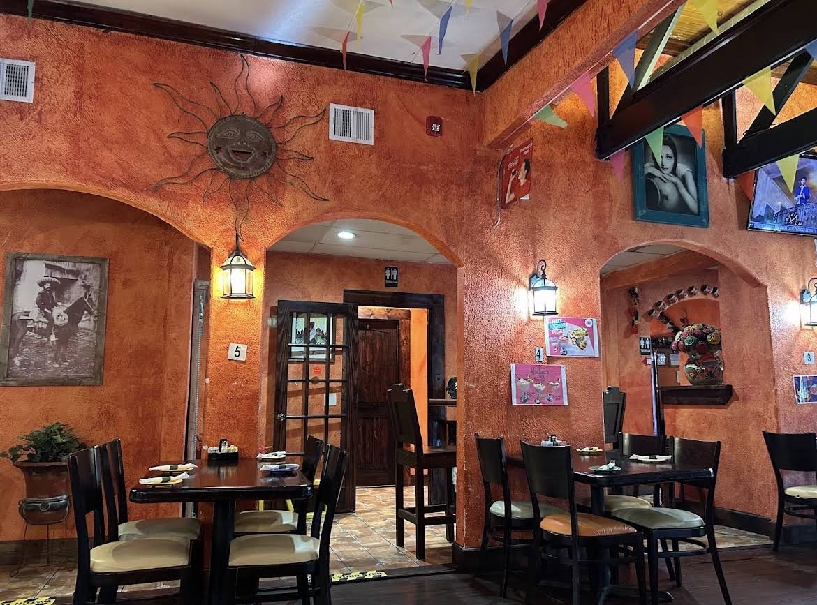 Warm restaurant lighting